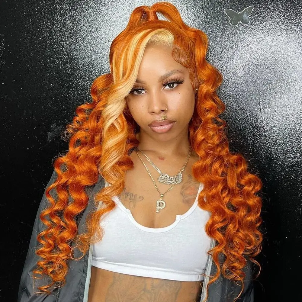 13x4 Transparent Front Wig Highlight Ginger Orange 613 Honey Blonde Loose Wave 13x6 HD Lace Frontal Human Hair Wigs For Women 1