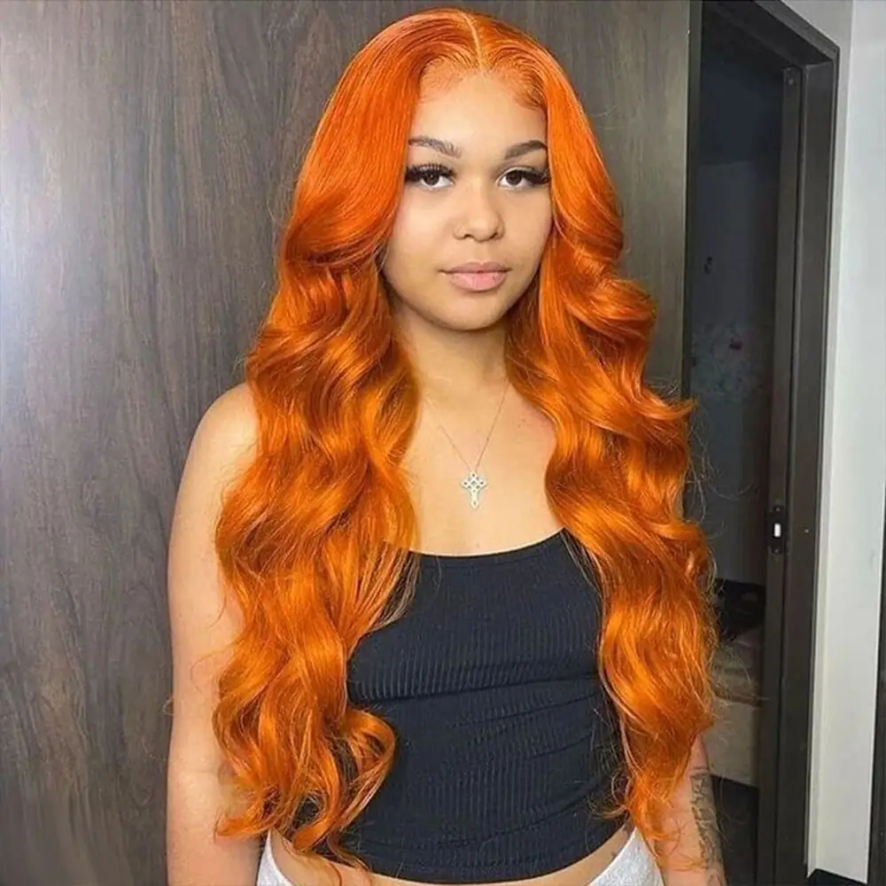 Ginger Body Wave Lace Front Wigs For Women Human Hair Pre Plucked Brazilian 30 40 Inch Orange Body Wave 13x6 Hd Lace Frontal Wig 1