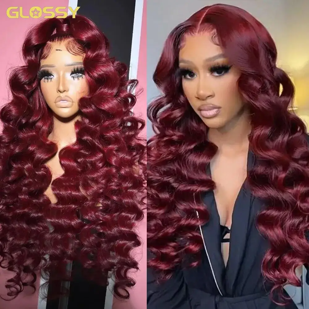 Loose Deep Wave Burgundy 13x6 Hd Lace Frontal Human Hair Wigs For Women Colored 99j Lace Front Glueless Wig Ready To Wear And Go 1