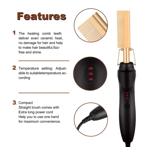 Hot Comb Hair Straightener 2 in1 Fast Heating Straightener And Curling Iron Heated Press Comb Flat Irons Styler Corrugation Tool 3