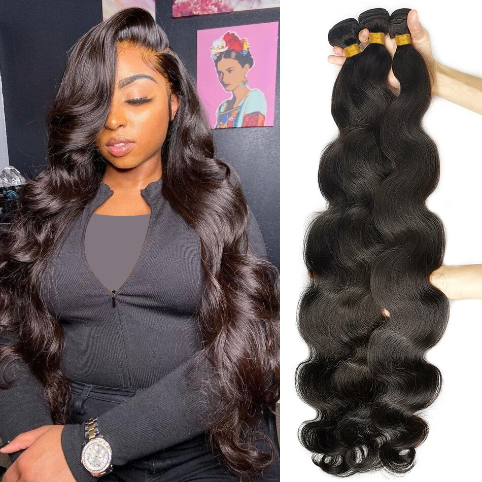 Body Wave 30 40 Inches Bundles Human Hair Brazilian Remy Human Hair Bundle Extension Double Drawn Weavy For Woman 1