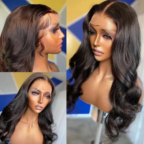 Body Wave Synthetic Lace Front Wig Natural Color Heat Resistant Fiber Lace Wigs Human Hair 10% Mixed Middle Parting Daily Use 7