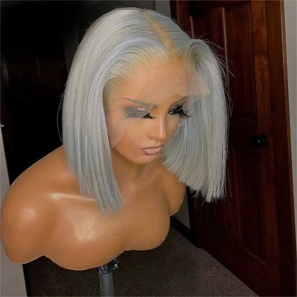 Grey Short Bob HD Lace Front Wig Brazilian Remy Human Hair Preplucked Transparent Pixie Cut Gray Colored Frontal Wigs For Women 10